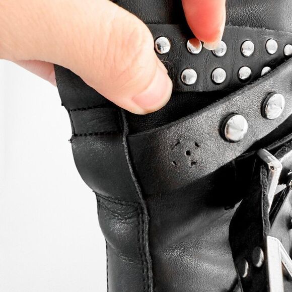 Mango Black Studded Ankle Round Toe Leather Combat Boots Size 6 - Picture 4 of 5